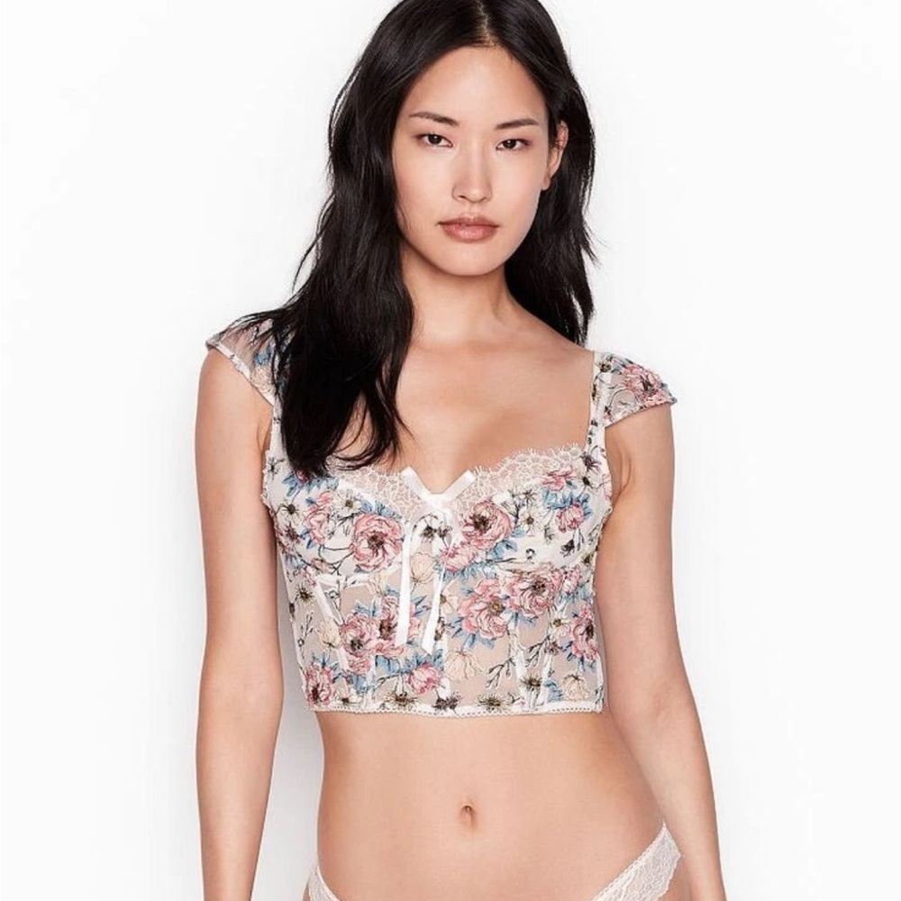 VICTORIAS SECRET• floral mesh corset bra